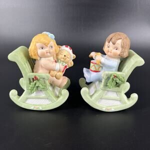 House of Global Art Figurines Dolly Dingle & Billy Bumps Christmas Rocking Chair